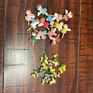 Vintage wooden angel candle holders for cakes / wooden birds for cake decor